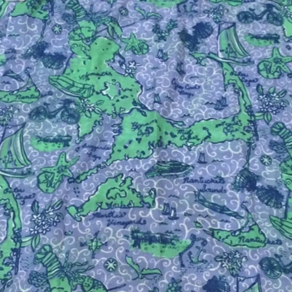 Lilly Pulitzer Retired Murfee Scarf Nantucket Islands Blue Print Silk‎ Cashmere